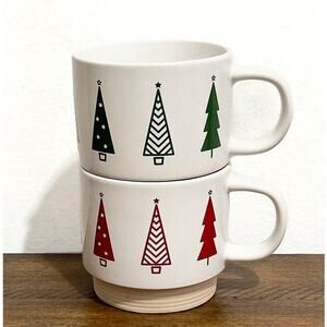 NWOT: Thirstystone - Ivory Stoneware Christmas Trees Stackable Mugs (10 fl. oz)